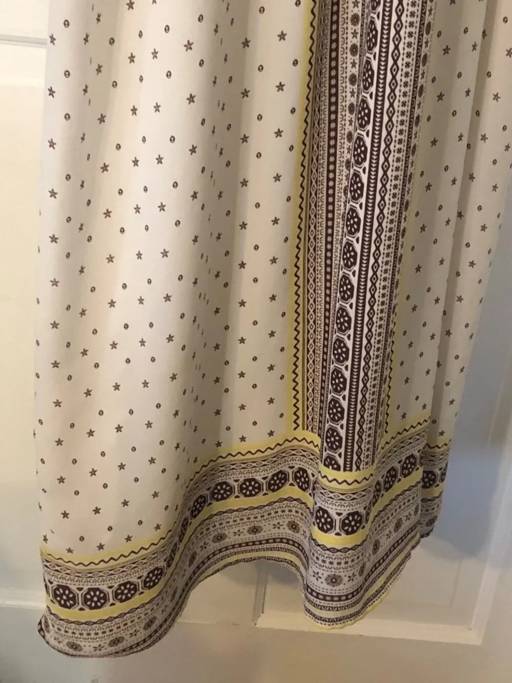 Maxi Length Cream Brown Yellow Bono Style Spaghetti Strap w/ Tassel Dress Sz M